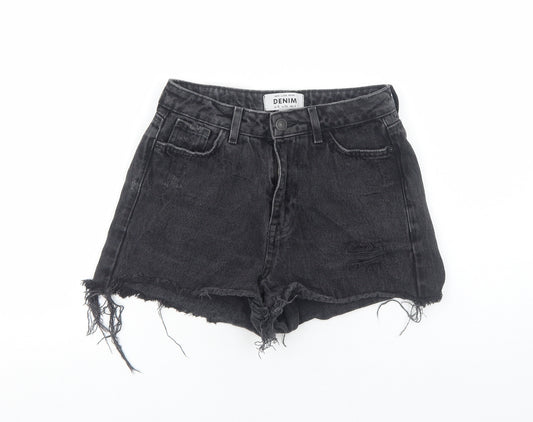 New Look Womens Black Cotton Cut-Off Shorts Size 6 Regular Zip