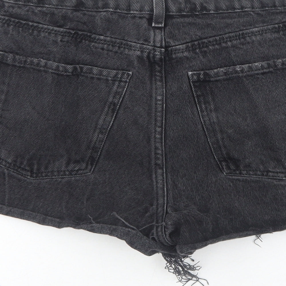 New Look Womens Black Cotton Cut-Off Shorts Size 6 Regular Zip