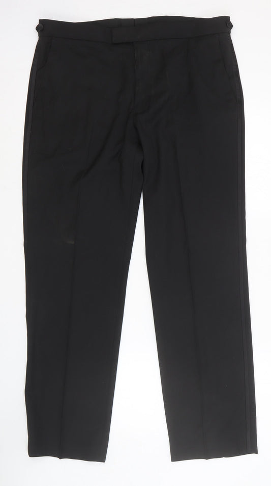 Marks and Spencer Mens Black Polyester Trousers Size 36 in Regular Hook & Eye