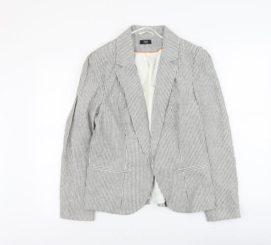 F&F Womens Grey Striped Linen Jacket Blazer Size 14