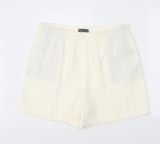Marks and Spencer Womens White Polyester Basic Shorts Size 18 Regular Pull On