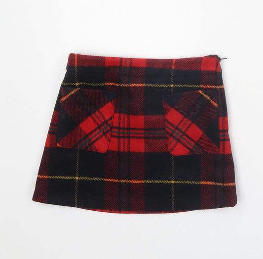 Dunnes Stores Girls Red Geometric Polyester A-Line Skirt Size 7 Years Regular Zip