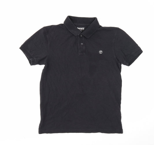 Timberland Mens Black Cotton Polo Size S Collared Button