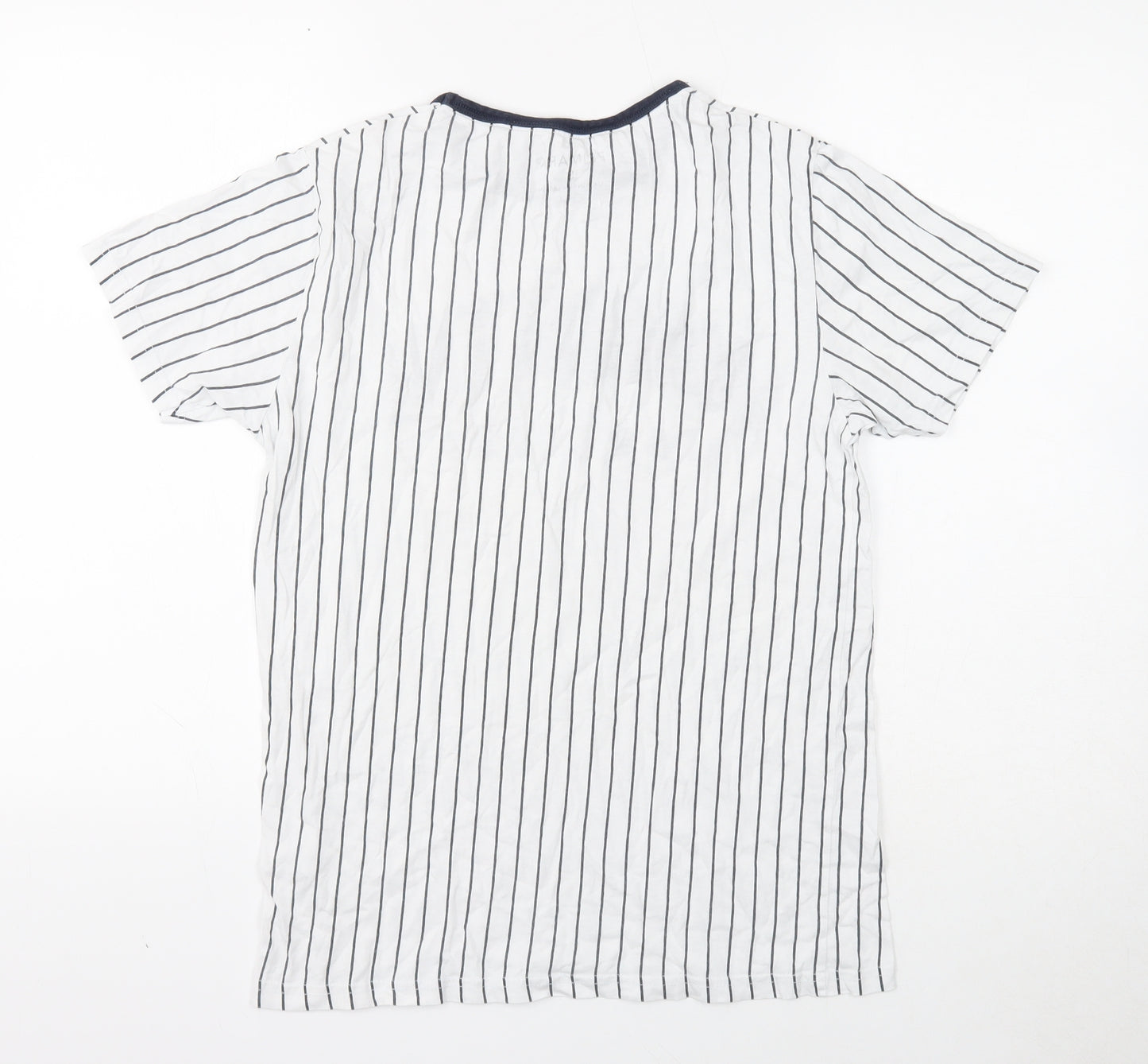 Primark Mens White Striped Cotton T-Shirt Size S Round Neck - Manhattan