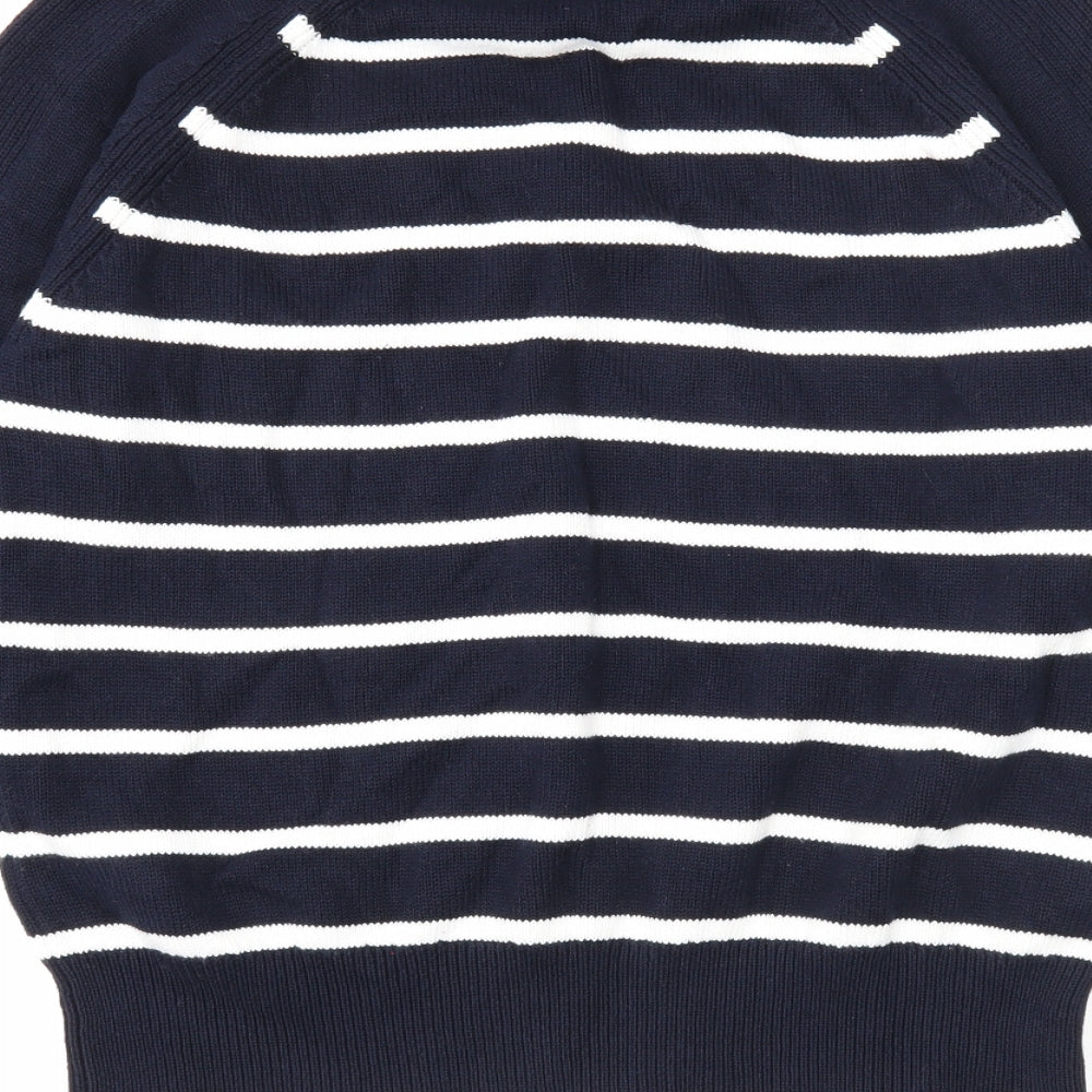 Marks and Spencer Mens Blue Round Neck Striped Cotton Pullover Jumper Size S Long Sleeve