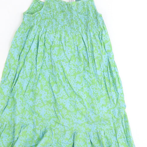 H&M Girls Green Floral 100% Cotton A-Line Size 5-6 Years Scoop Neck Pullover