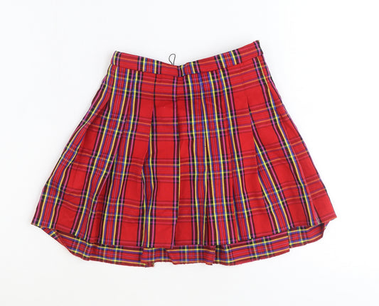 Zara Girls Red Geometric Polyester Skater Skirt Size 10 Years Regular Zip