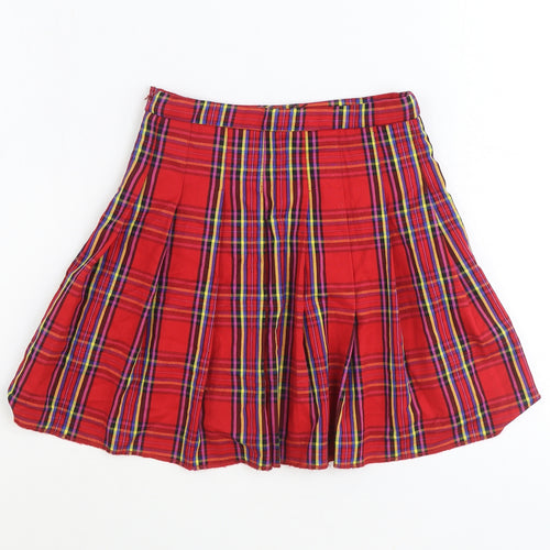 Zara Girls Red Geometric Polyester Skater Skirt Size 10 Years Regular Zip