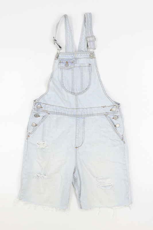 Denim & Co. Girls Blue 100% Cotton Dungaree One-Piece Size 11-12 Years Button