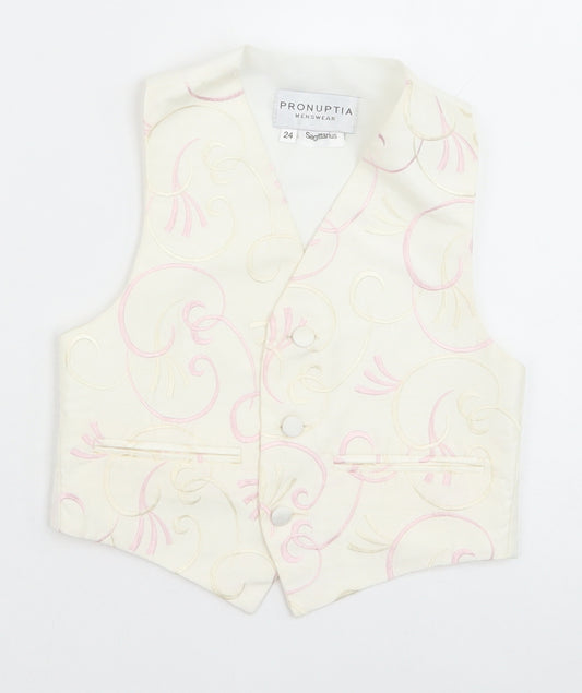 Pronuptia Boys Ivory Geometric Jacket Waistcoat Size 3-4 Years Button - Textured