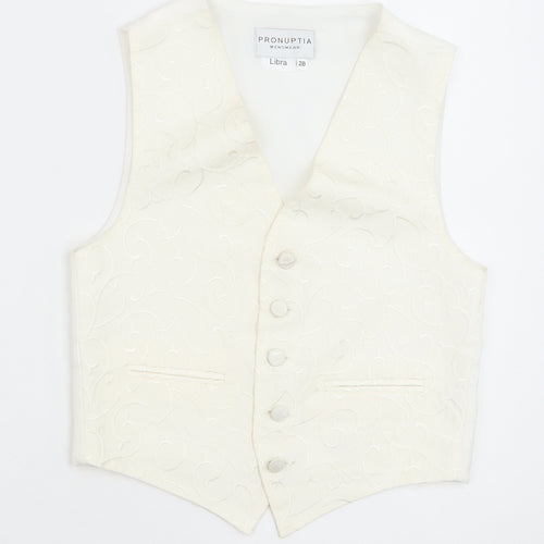 Pronuptia Boys Ivory Geometric Jacket Waistcoat Size 7-8 Years Button - Textured