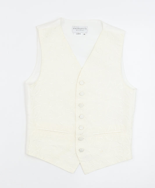 Pronuptia Boys Ivory Geometric Jacket Waistcoat Size 9-10 Years Button - Textured