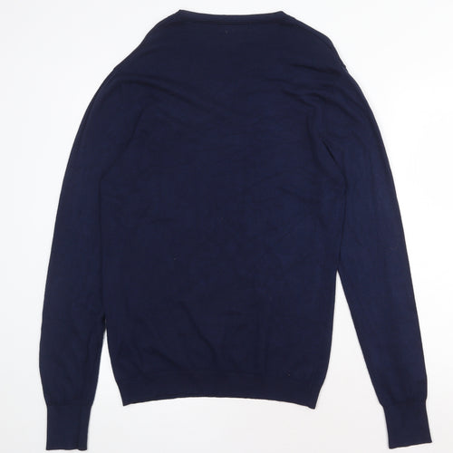 Zara Mens Blue Round Neck Viscose Pullover Jumper Size M Long Sleeve