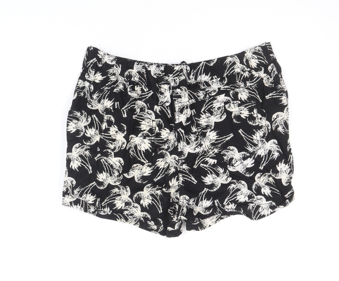 Atmosphere Womens Black Geometric Cotton Skimmer Shorts Size 12 Regular Drawstring - Palm Tree Pattern