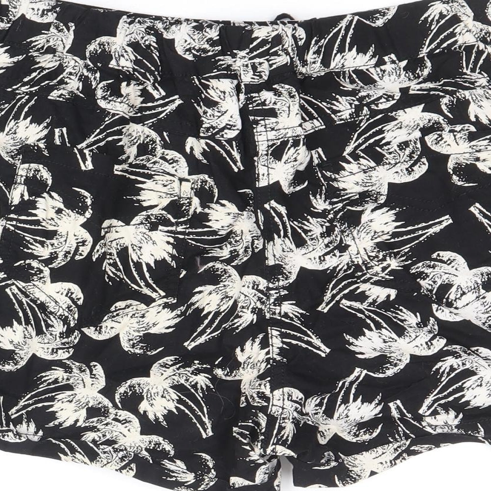 Atmosphere Womens Black Geometric Cotton Skimmer Shorts Size 12 Regular Drawstring - Palm Tree Pattern