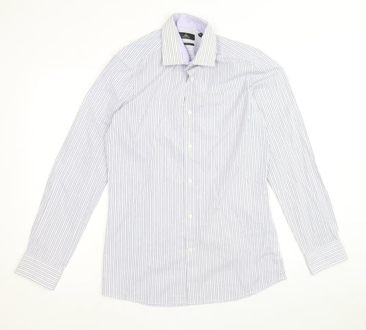 NEXT Mens Blue Striped Polyester Dress Shirt Size 15 Collared Button