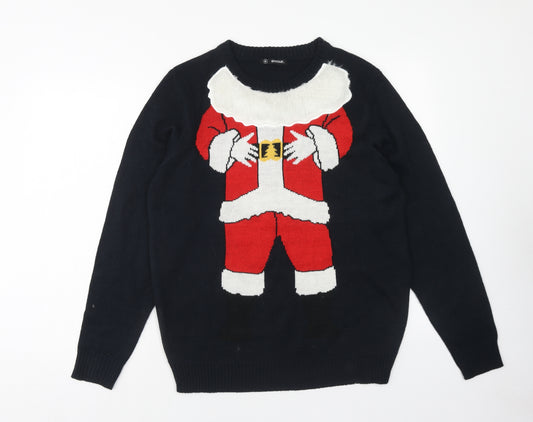 Avenue Mens Blue Round Neck Acrylic Pullover Jumper Size M Long Sleeve - Santa