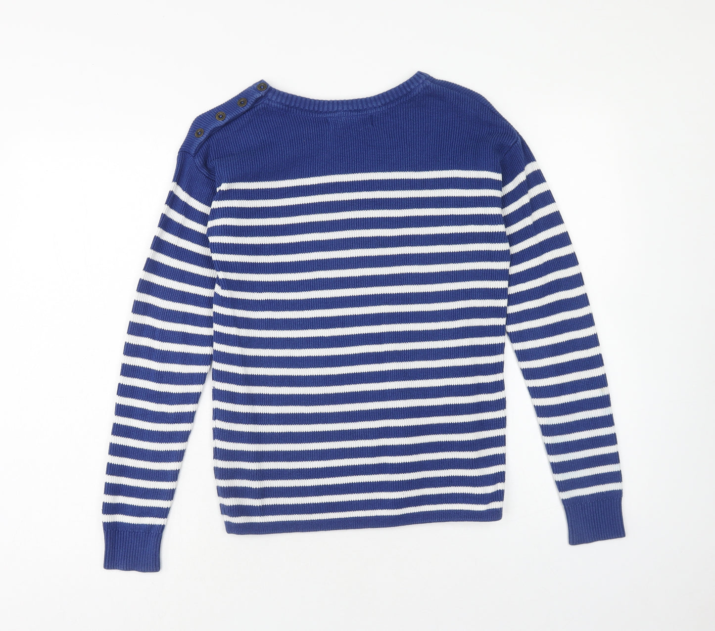 H&M Mens Blue Round Neck Striped Cotton Pullover Jumper Size XS Long Sleeve