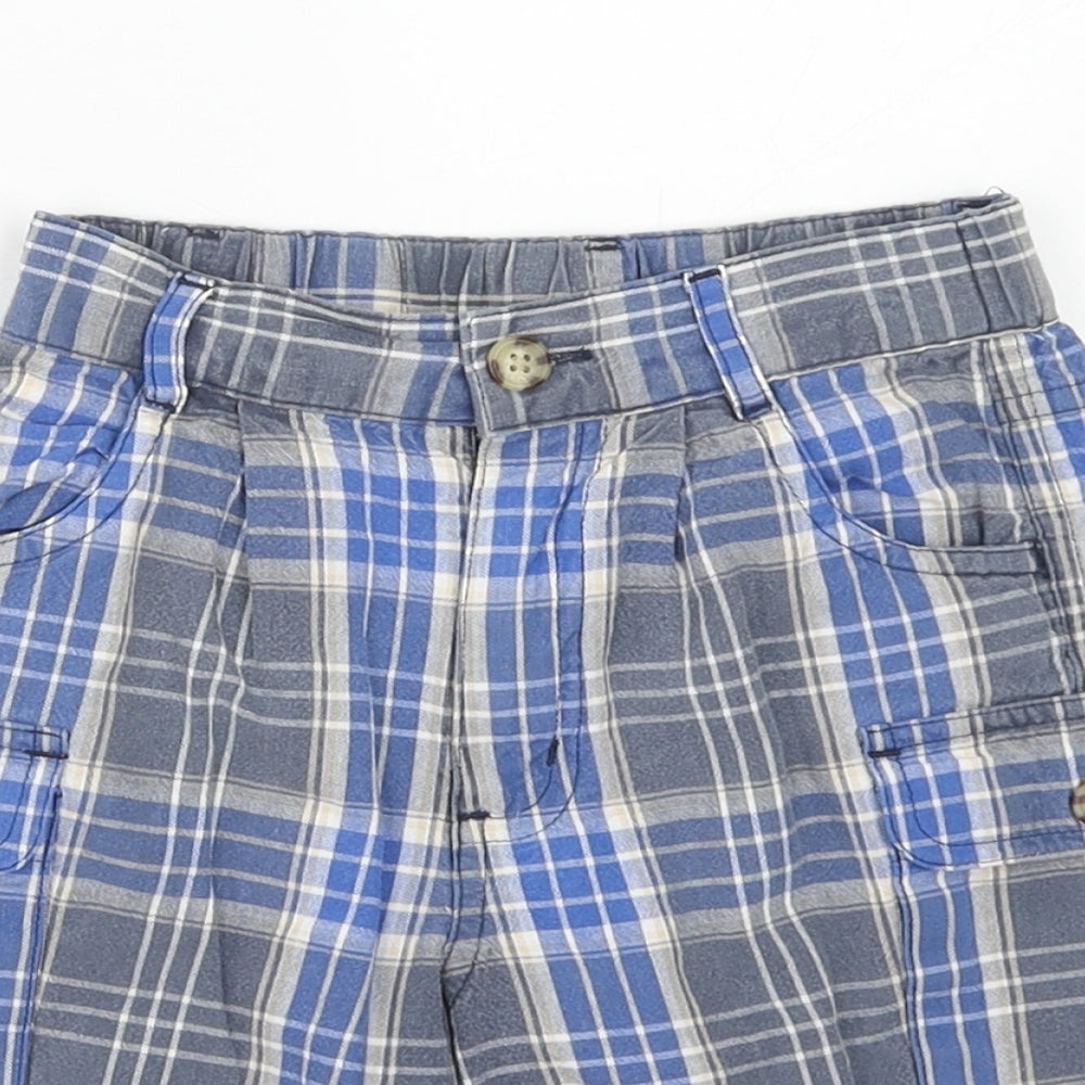 NEXT Boys Blue Plaid Cotton Cargo Shorts Size 2 Years Regular Zip