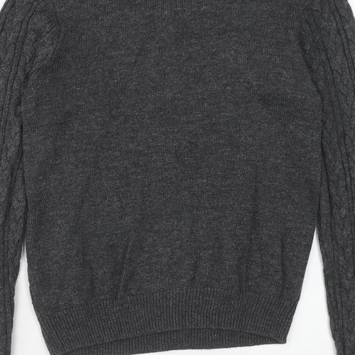 H&M Mens Grey Round Neck Acrylic Pullover Jumper Size S Long Sleeve