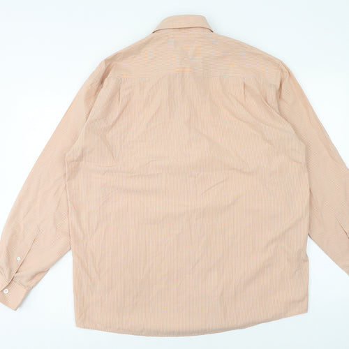 Daniel Hechter Mens Orange Striped Cotton Button-Up Size 15.5 Collared Button