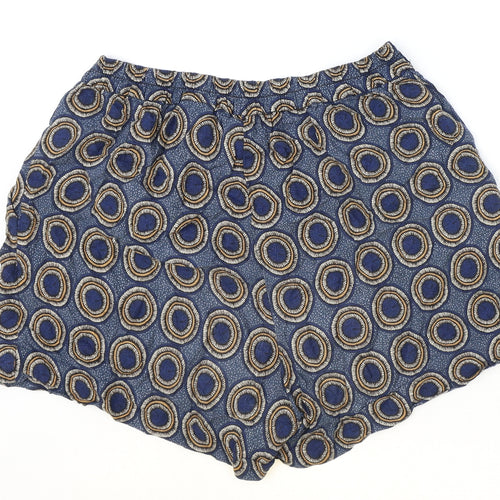 H&M Womens Blue Geometric Viscose Skimmer Shorts Size 10 Regular Pull On