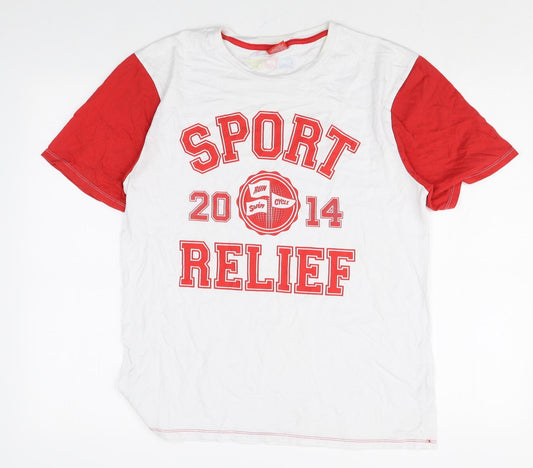 Preworn Mens Multicoloured Cotton T-Shirt Size M Round Neck - Sport Relief
