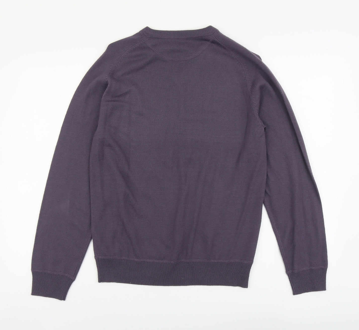 F&F Mens Purple V-Neck Acrylic Pullover Jumper Size S Long Sleeve