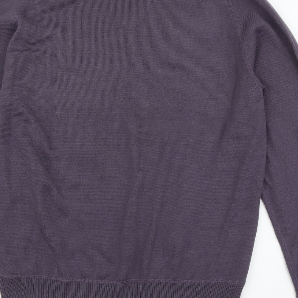 F&F Mens Purple V-Neck Acrylic Pullover Jumper Size S Long Sleeve