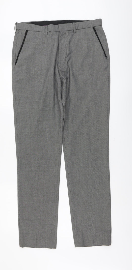 George Mens Grey Polyester Trousers Size 34 in L33 in Regular Button