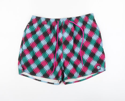 ICU Mens Multicoloured Geometric Polyester Sweat Shorts Size L L6 in Regular Drawstring - Swim Short