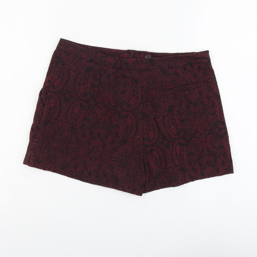 Atmosphere Womens Red Paisley Cotton Basic Shorts Size 10 L3 in Regular Button