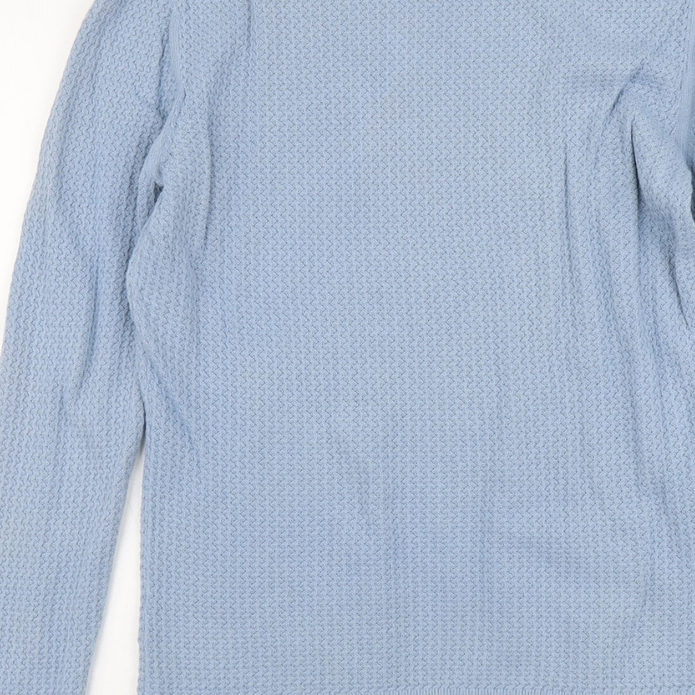 H&M Mens Blue Round Neck Cotton Pullover Jumper Size L Long Sleeve