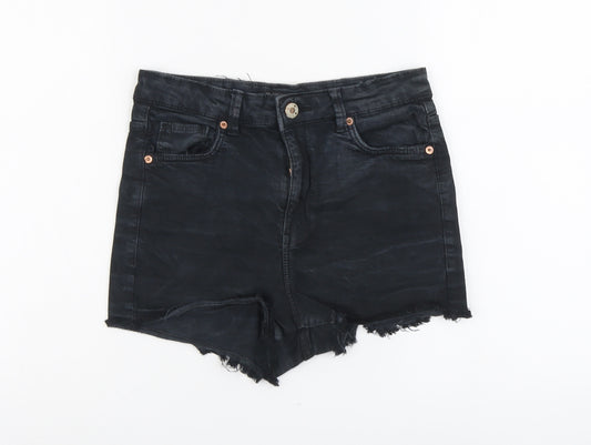 Bershka Womens Black Cotton Hot Pants Shorts Size 8 L3 in Regular Button