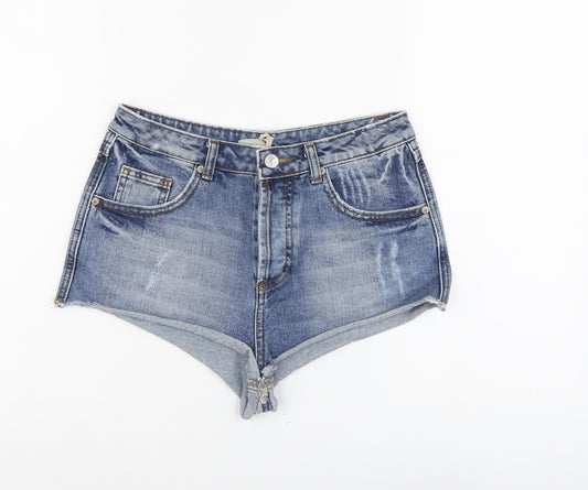 Topshop Womens Blue Cotton Hot Pants Shorts Size 28 in L3 in Regular Button