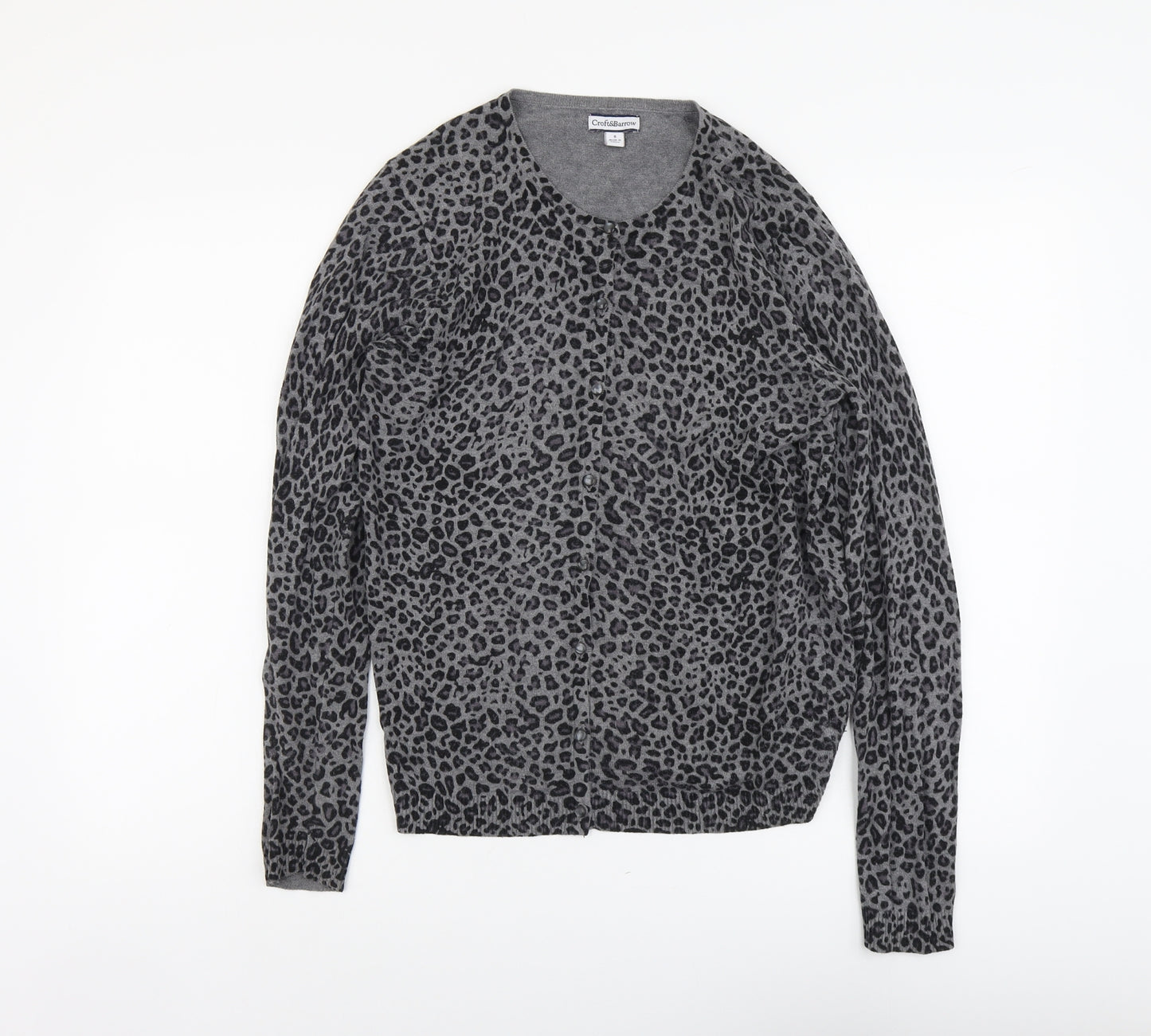 Croft & Barrow Womens Grey Round Neck Animal Print Cotton Cardigan Jumper Size S - Leopard print