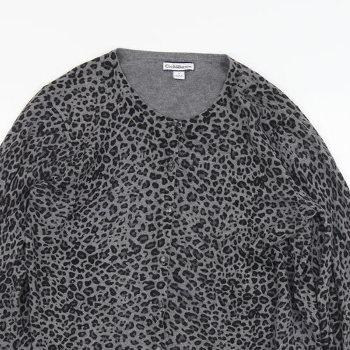 Croft & Barrow Womens Grey Round Neck Animal Print Cotton Cardigan Jumper Size S - Leopard print