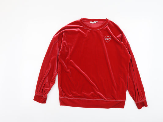 Marks and Spencer Girls Red Polyester Pullover Sweatshirt Size 12-13 Years Pullover - Love