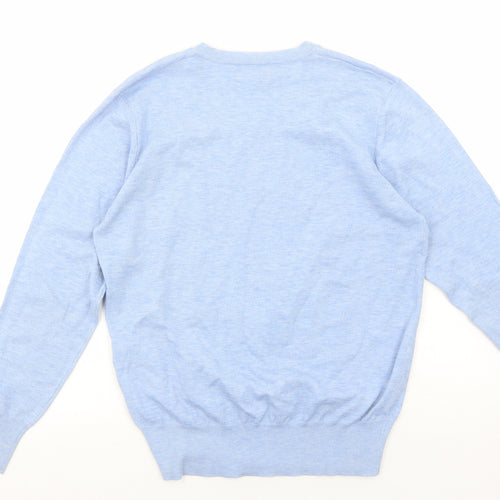 Jeff Banks Mens Blue V-Neck Polyester Pullover Jumper Size M Long Sleeve