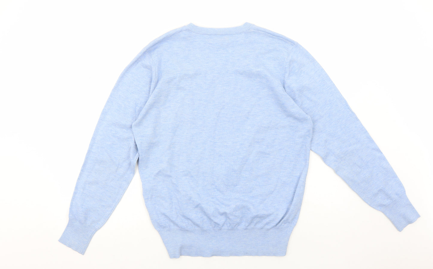 Jeff Banks Mens Blue V-Neck Polyester Pullover Jumper Size M Long Sleeve