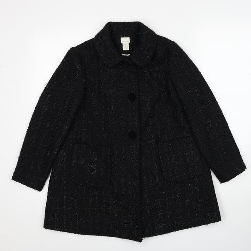 Monsoon Girls Black Check Pea Coat Coat Size 9-10 Years Button