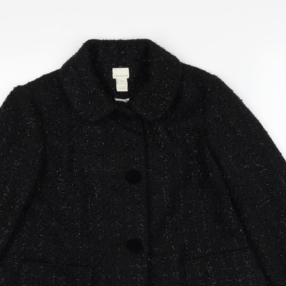 Monsoon Girls Black Check Pea Coat Coat Size 9-10 Years Button