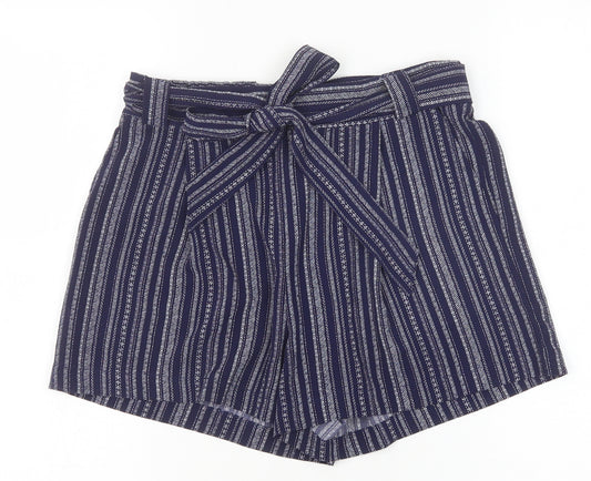 New Look Womens Blue Striped Polyester Mom Shorts Size 8 Regular Tie