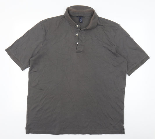 Lands' End Mens Grey 100% Cotton Polo Size L Collared Button