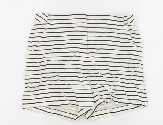 Zara Womens White Striped Polyester Basic Shorts Size M Regular Zip