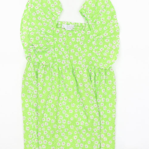 Primark Girls Green Floral Polyester A-Line Size 2-3 Years Square Neck Pullover