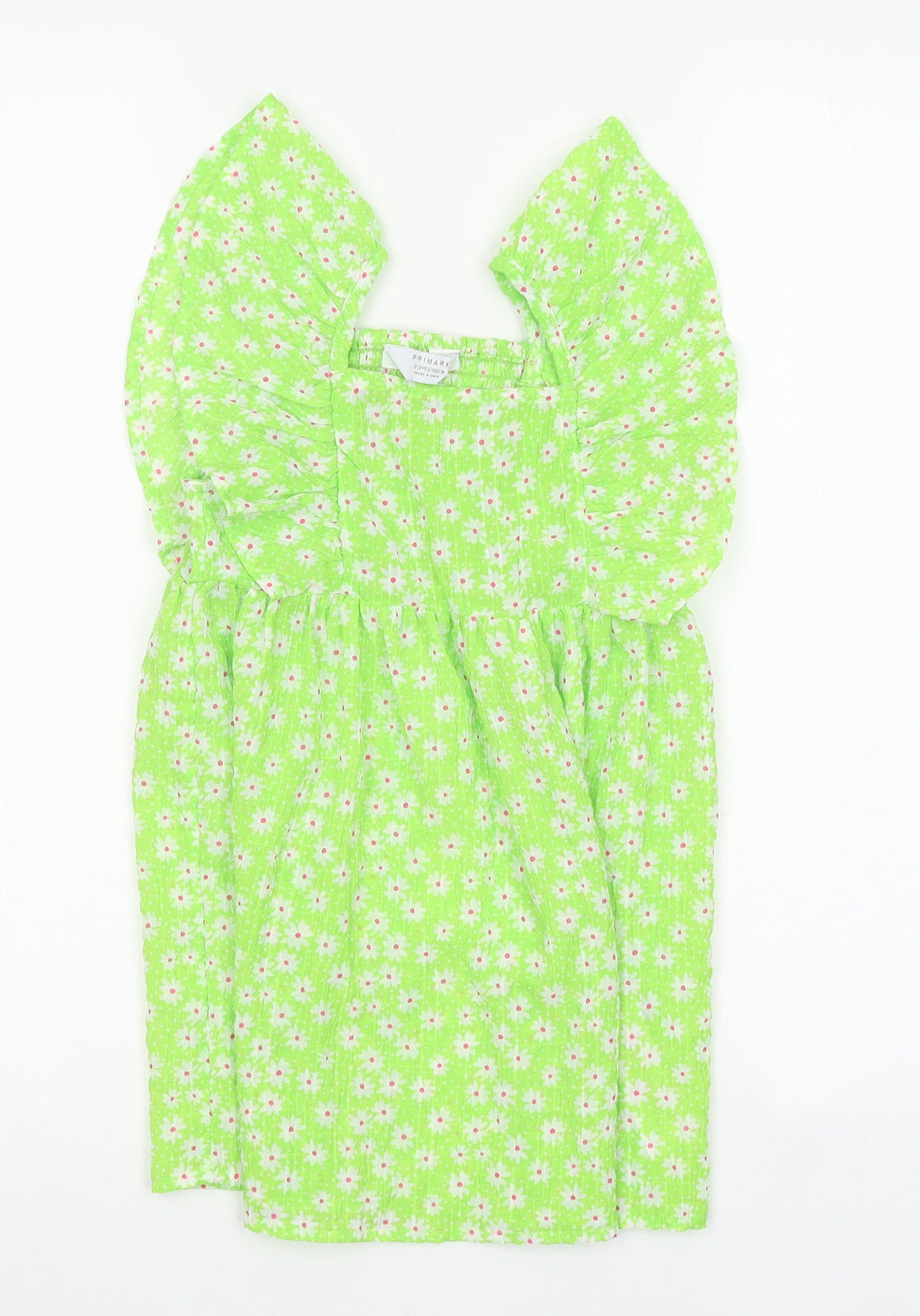Primark Girls Green Floral Polyester A-Line Size 2-3 Years Square Neck Pullover