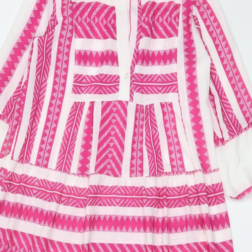 Preworn Womens Pink Geometric Polyester Kaftan One Size V-Neck Pullover
