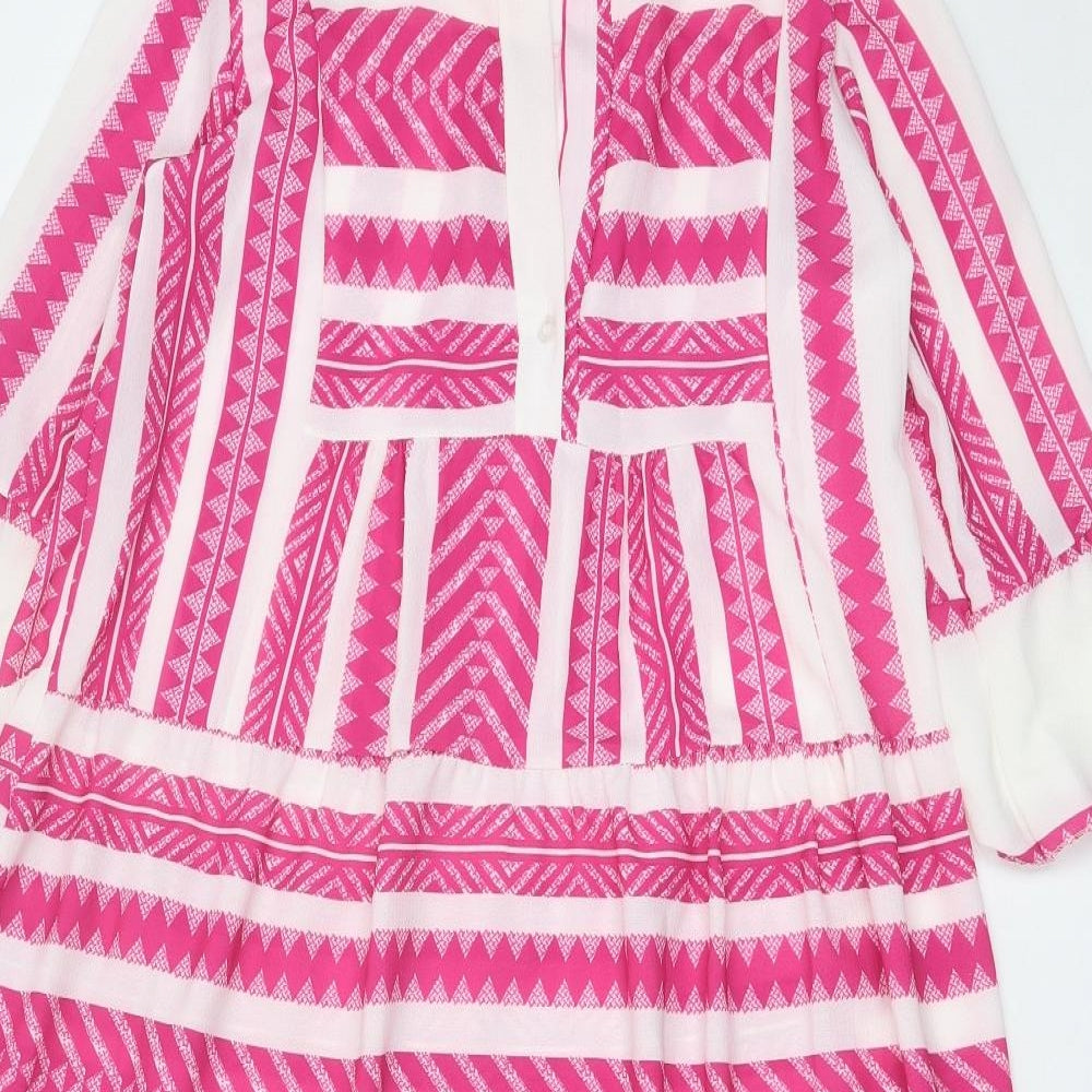 Preworn Womens Pink Geometric Polyester Kaftan One Size V-Neck Pullover