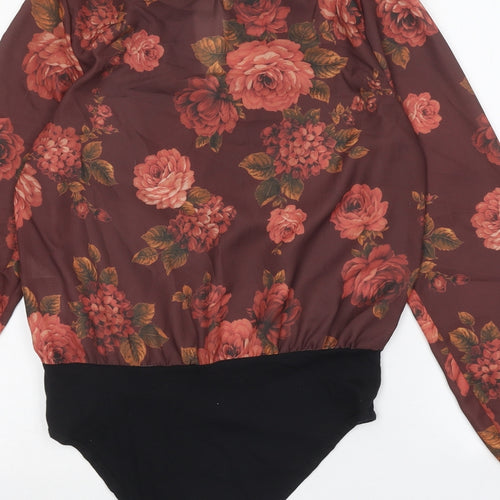 New Look Womens Brown Floral Cotton Bodysuit One-Piece Size 12 Snap